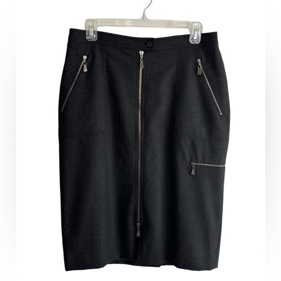 Doncaster Black Zipper Midi Pencil Skirt Wool Fully Lined Sz 10 Luxury Designer - Picture 1 of 13